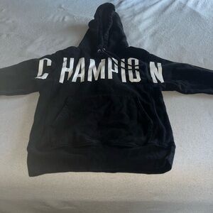 Champion Black Hoodie with White Lettering